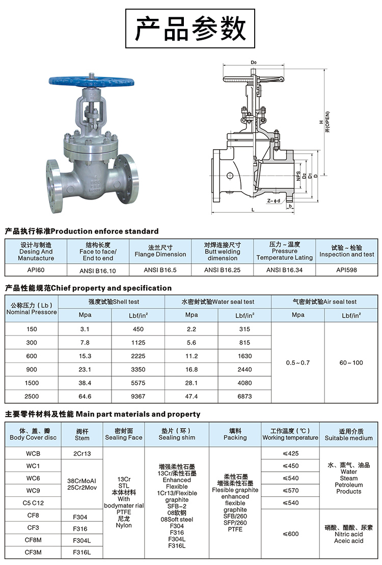 閘閥參數(shù)尺寸